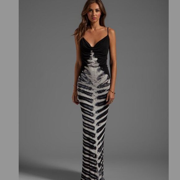 Young Fabulous XS Broke Livinia Skeleton Tie Die Maxi Long Dress Black Jersey - Picture 14 of 15